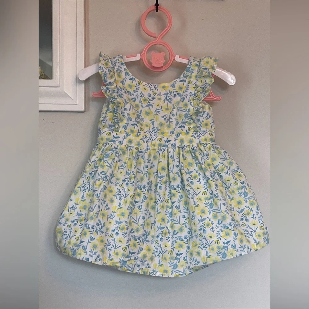 Tommy Bahama Baby Girls 0-3 Month Cotton Blue Yellow Floral Spring Bow Dress